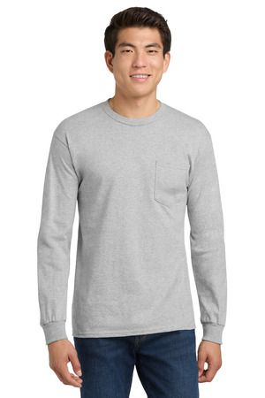 Gildan 2410 Ultra Cotton 100% US Cotton Long Sleeve T-Shirt with Pocket in Sport Grey