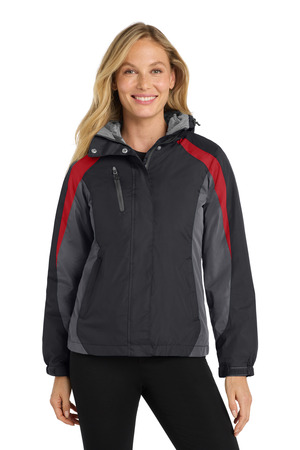 Port Authority L321 Women's Colorblock 3-in-1 Jacket in Black/ Magnet/ Signal Red