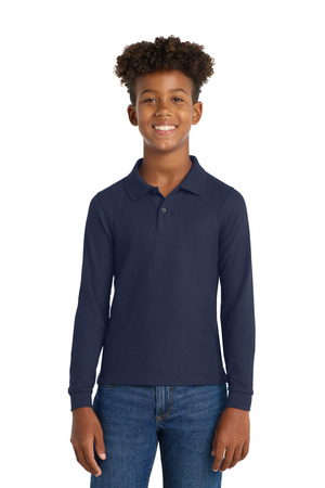 Port Authority Y500LS Youth Long Sleeve Silk Touch Polo in Navy