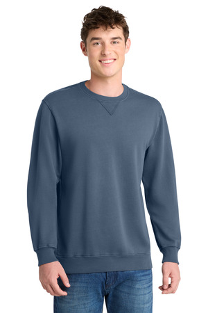 Port & Company PC098 Beach Wash Garment-Dyed Crewneck Sweatshirt in Denim Blue