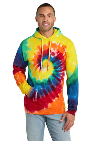 Port & Company PC146 Tie-Dye Pullover Hooded Sweatshirt in Rainbow