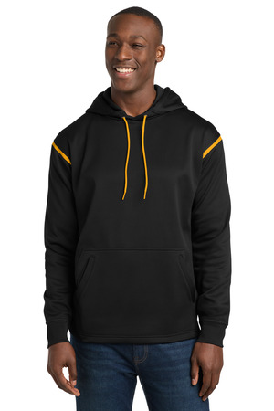 Sport-Tek F246 Tech Fleece Colorblock Hooded Sweatshirt in Black/ Gold