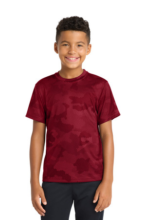 Sport-Tek YST370 Youth CamoHex Tee in Deep Red
