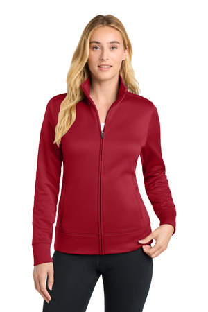 Sport-Tek LST241 Women's Sport-Wick Fleece Full-Zip Jacket in Deep Red