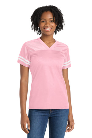 Sport-Tek LST307 Women's PosiCharge Replica Jersey in Light Pink/ White