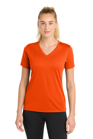Sport-Tek LST340 Women's PosiCharge RacerMesh V-Neck Tee in Neon Orange