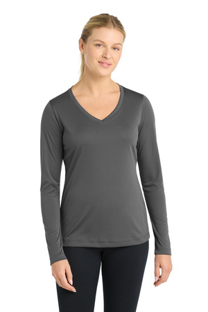 Sport-Tek LST353LS Women's Long Sleeve PosiCharge Competitor V-Neck Tee in Iron Grey