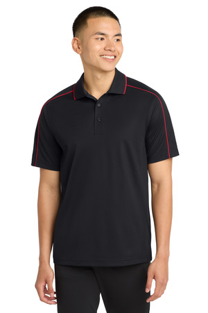 Sport-Tek ST653 Micropique Sport-Wick Piped Polo in Black/ True Red