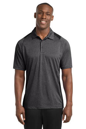 Sport-Tek ST665 Heather Colorblock Contender Polo in Graphite Heather/ Black