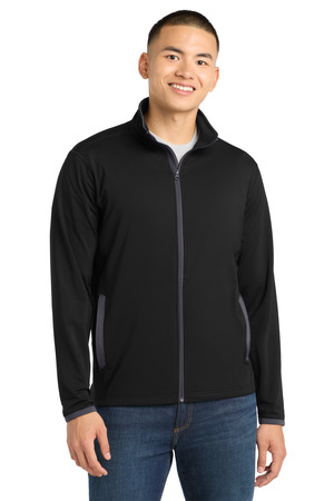 Sport-Tek ST853 Sport-Wick Stretch Contrast Full-Zip Jacket in Black/ Charcoal Grey