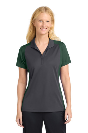 Sport-Tek LST652 Women's Colorblock Micropique Sport-Wick Polo in Iron Grey/ Forest Green
