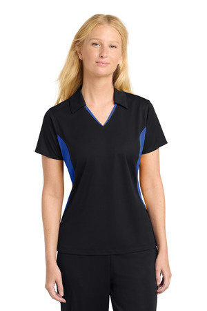 Sport-Tek LST655 Women's Side Blocked Micropique Sport-Wick Polo in Black/ True Royal