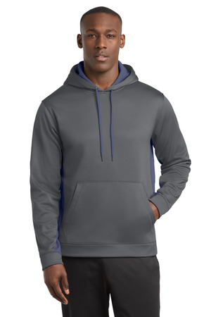 Sport-Tek ST235 Sport-Wick Fleece Colorblock Hooded Pullover in Dark Smoke Grey/ Navy