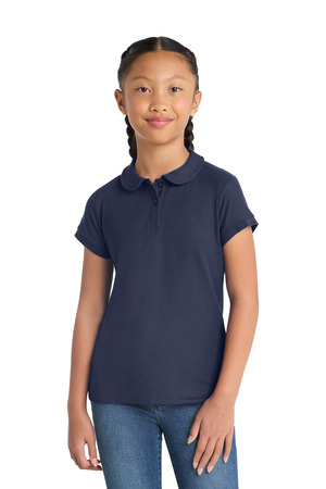 Port Authority YG503 Girls Silk Touch Peter Pan Collar Polo in Navy