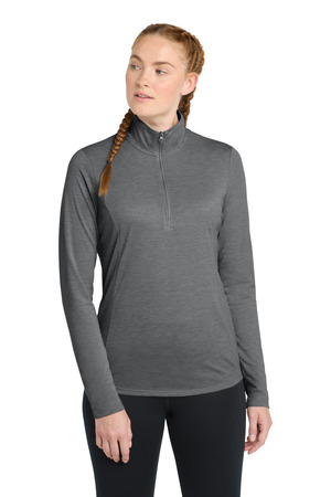 Sport-Tek LST407 Women's PosiCharge Tri-Blend Wicking 1/4-Zip Pullover in Dark Grey Heather