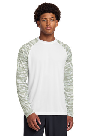 Sport-Tek ST376LS Drift Camo Colorblock Long Sleeve Tee in White
