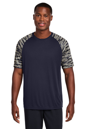 Sport-Tek ST376 Drift Camo Colorblock Tee in True Navy