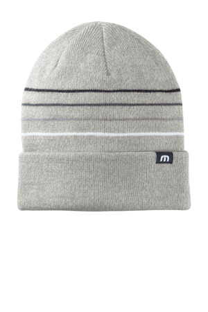TravisMathew TM1MY393 Striped Cuffed Beanie in Light Grey Heather