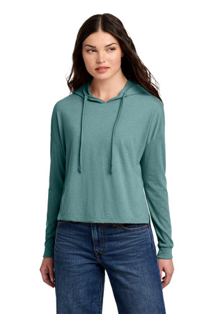 District DT1390L Women's Perfect Tri Midi Long Sleeve Hoodie in Heathered Eucalyptus Blue