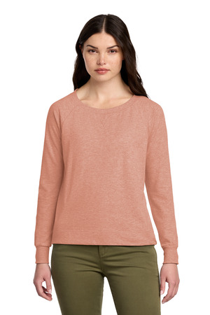 District DT672 Women's Featherweight French Terry Long Sleeve Crewneck in Nostalgia Rose Heather