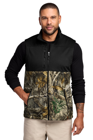 Russell Outdoors RU604 Realtree Atlas Colorblock Soft Shell Vest in Deep Black/ Realtree Edge