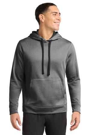 Sport-Tek ST264 PosiCharge Sport-Wick Heather Fleece Hooded Pullover in Black Heather