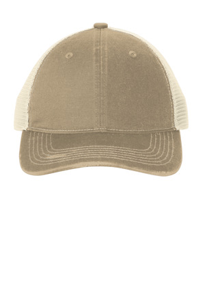 Port Authority C600 Distressed Mesh Back Cap in Khaki/ Stone