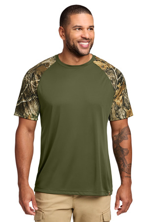 Russell Outdoors RU151 Realtree Colorblock Performance Tee in Olive Drab Green/ Realtree Edge