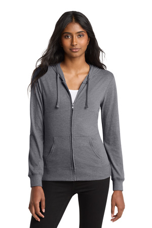 District DT2100 Women's Fitted Jersey Full-Zip Hoodie in Dark Heather Grey