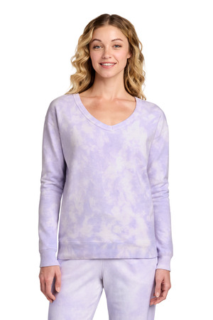 Port & Company LPC140V Women's Beach Wash Cloud Tie-Dye V-Neck Sweatshirt in Amethyst