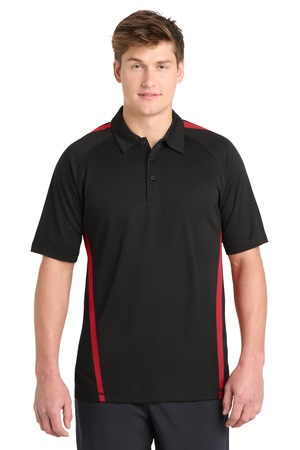 Sport-Tek ST685 PosiCharge Micro-Mesh Colorblock Polo in Black/ Red