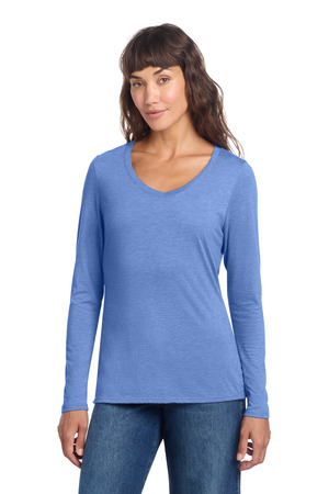 District DT135 Women's Perfect Tri Long Sleeve V-Neck Tee in Maritime Frost