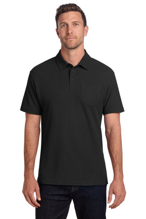 Port Authority K868 C-FREE Cotton Blend Pique Pocket Polo in Black