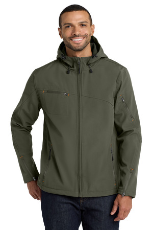 Port Authority J706 Textured Hooded Soft Shell Jacket in Mineral Green