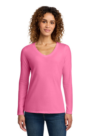 Port & Company LPC450VLS Women's Long Sleeve Fan Favorite V-Neck Tee in New Pink