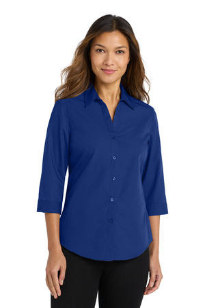 Port Authority LW102 Women's 3/4-Sleeve Carefree Poplin Shirt in True Royal