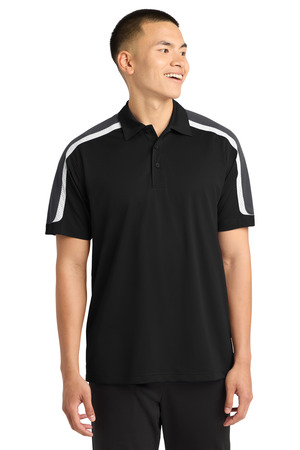 Sport-Tek ST658 Tricolor Shoulder Micropique Sport-Wick Polo in Black/ Iron Grey/ White