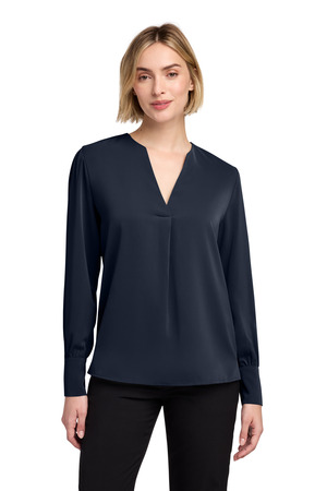 Brooks Brothers BB18009 Women's Open-Neck Satin Blouse in Night Navy