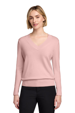 Brooks Brothers BB18401 Women's Cotton Stretch V-Neck Sweater in Pearl Pink