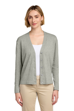 Brooks Brothers BB18405 Women's Cotton Stretch Cardigan Sweater in Light Shadow Grey Heather