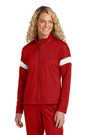 Sport-Tek LST800 Women's Travel Full-Zip Jacket in Deep Red/ White