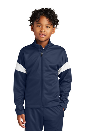 Sport-Tek YST800 Youth Travel Full-Zip Jacket in True Navy/ White
