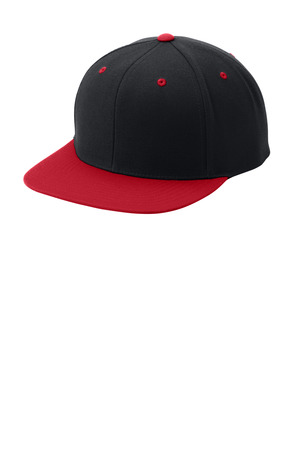 Sport-Tek STC19 YP Classics Flat Bill Snapback Cap in Black/ True Red