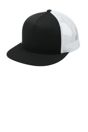 Sport-Tek STC38 YP Classics 5-Panel Classic Trucker Mesh Back Cap in Black/ White