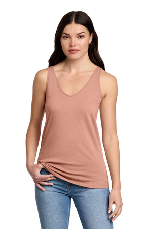 District DT154 Women's Perfect Blend CVC V-Neck Tank in Nostalgia Rose Heather