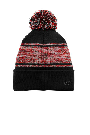 New Era NE909 Knit Chilled Pom Beanie in Black/ Scarlet