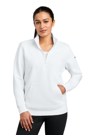Nike NKDX6720 Women's Club Fleece Sleeve Swoosh 1/2-Zip in White
