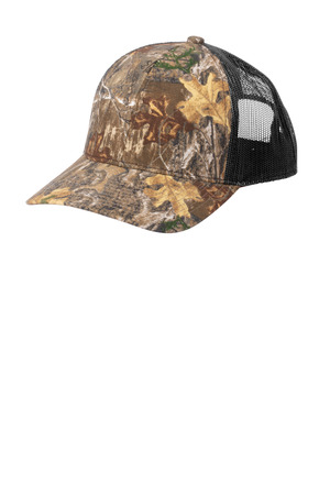 Russell Outdoors RU900 Camo Snapback Trucker Cap in Realtree Edge/ Deep Black