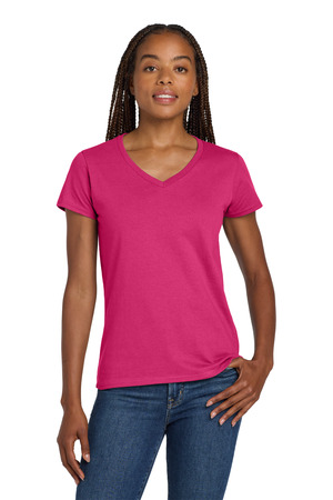 Gildan 5V00L Women's Heavy Cotton 100% Cotton V-Neck T-Shirt in Heliconia