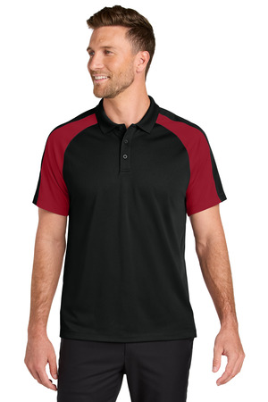 Port Authority K247 Wearever Performance Pique Colorblock Polo in Deep Black/ Rich Red